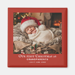 Röda mor- och farföräldrars första jul babyfoto magnet