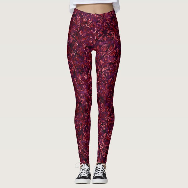 Röda multikrossade sammetsborrar leggings (Framsida)