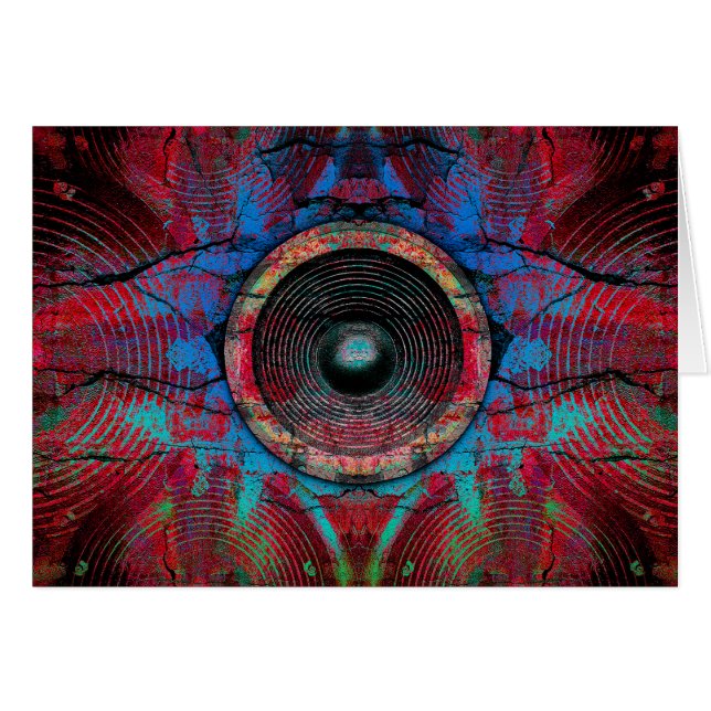 Röda musikhögtalare på en krackad vägg hälsningskort (Framsidan Horizontal)