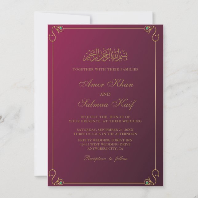 Röda muslimska bröllopsinbjudningar inbjudningar (Framsida)