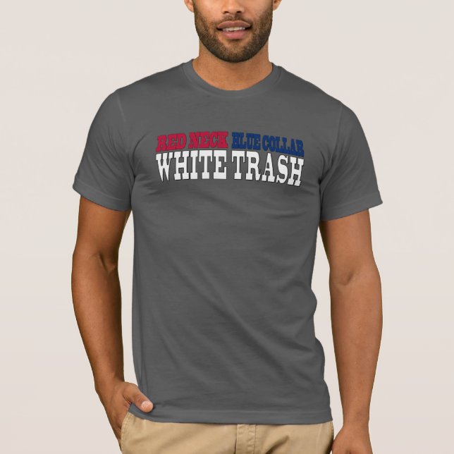 Röda nackeblått förser med krage vitsoportext t shirt (Framsida)