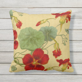 Röda Nasturtiums på guld- utomhus- kudder 16x16 Kudde