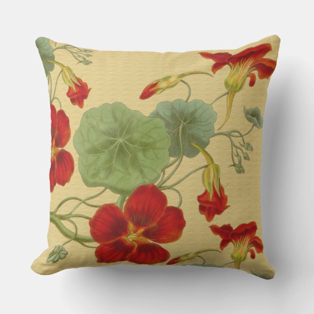 Röda Nasturtiums på guld- utomhus- kudder 20x20 Utomhuskudde (Framsida)