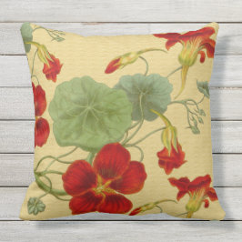 Röda Nasturtiums på guld- utomhus- kudder 20x20 Utomhuskudde