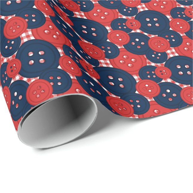 Röda Navell Knappar Gingham - Hantverk & Sytrumma Presentpapper (Rullad Hörn)