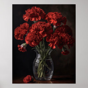 Röda Nejlikor Blommor Konsttryck Poster