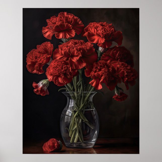 Röda Nejlikor Blommor Konsttryck Poster (Framsidan)