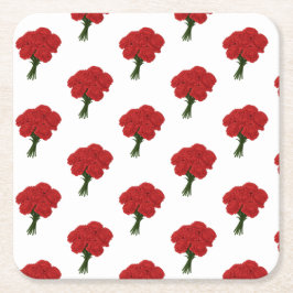 Röda nejlikor - Elegant Romantic Art Underlägg Papper Kvadrat