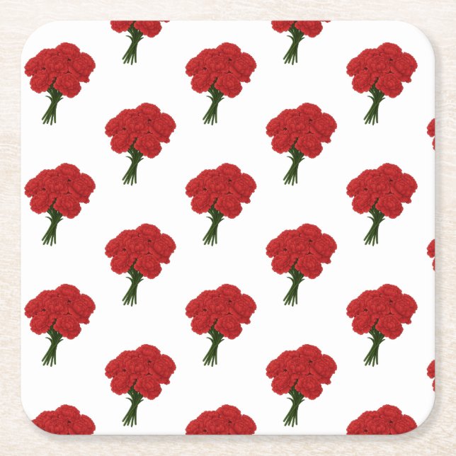 Röda nejlikor - Elegant Romantic Art Underlägg Papper Kvadrat (Framsidan)