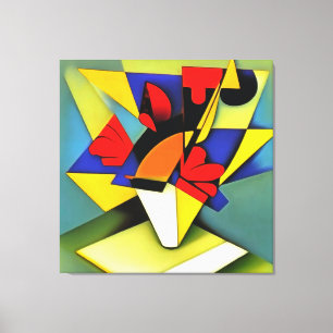 Röda nejlikor i en Vas Geometric Abstrakt Art Canvastryck