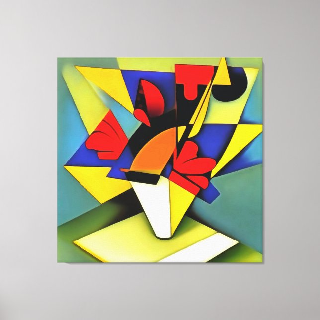 Röda nejlikor i en Vas Geometric Abstrakt Art Canvastryck (Framsida)