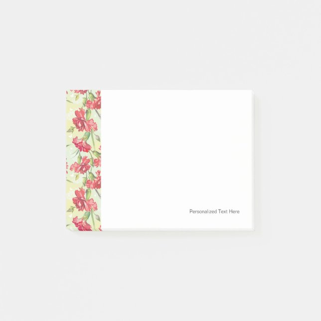 Röda nejlikor i grönt med fjärilar post-it block (Framsida)