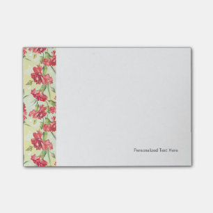 Röda nejlikor i grönt med fjärilar post-it block