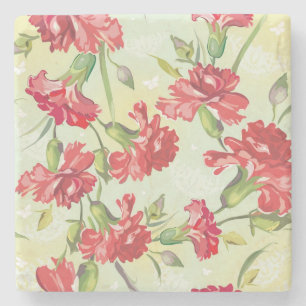 Röda nejlikor på grönt med fjärilar underlägg sten