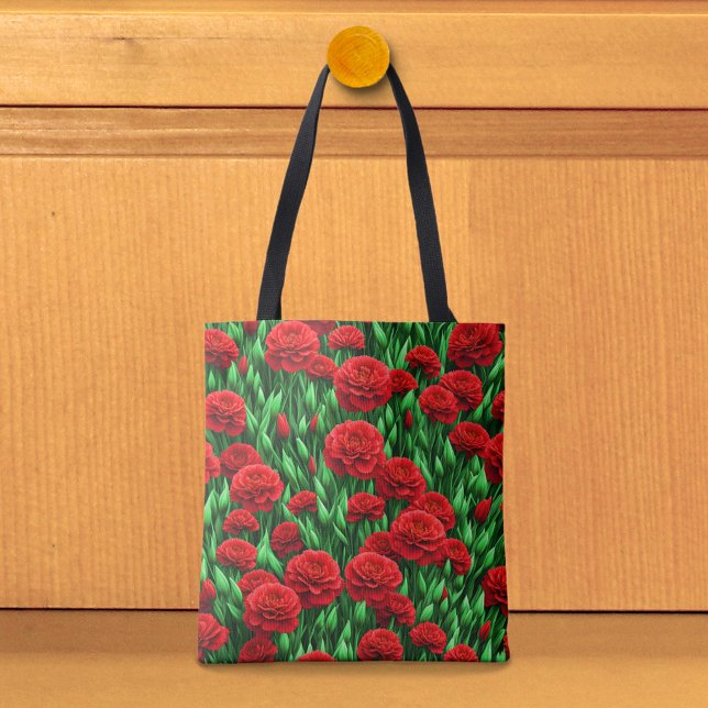 Röda nejlikor Totebag Tygkasse (Tote bag with red carnations)