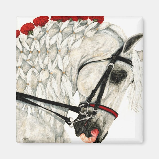 Röda nejlikor - Vita Horse Magnet (Framsidan)