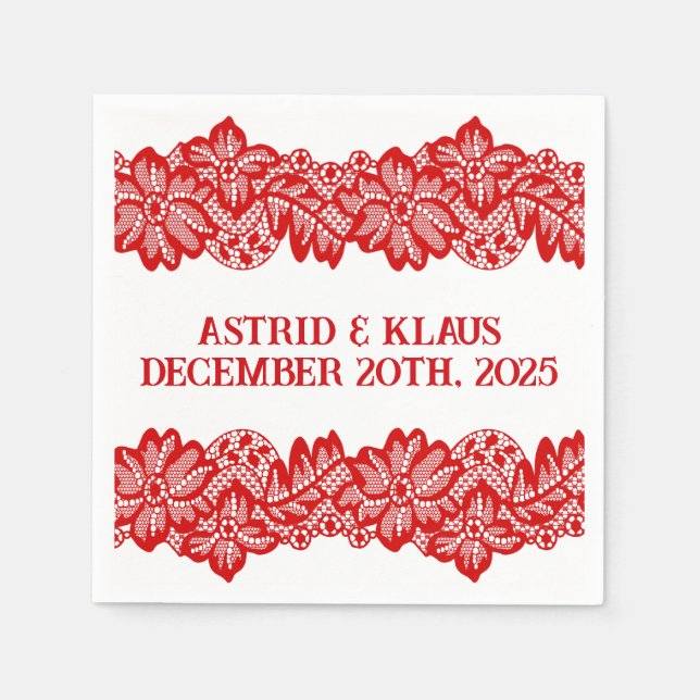 Röda norska "Snöre" Bröllop Cocktail Pappersservett (Framsidan)