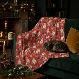 Röda nötknäppare mönster jul fleecefilt