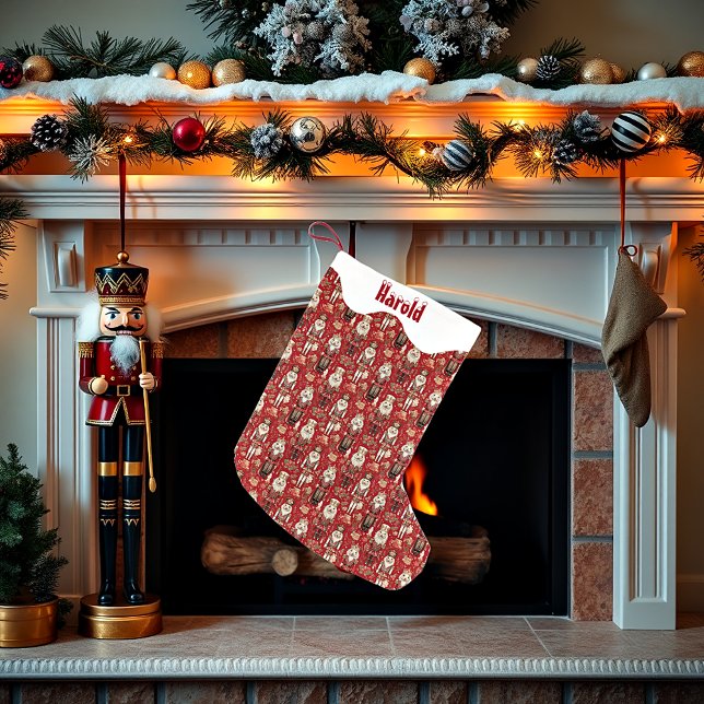 Röda nötknäppare mönster jul personlig liten julstrumpa (Skapare uppladdad)