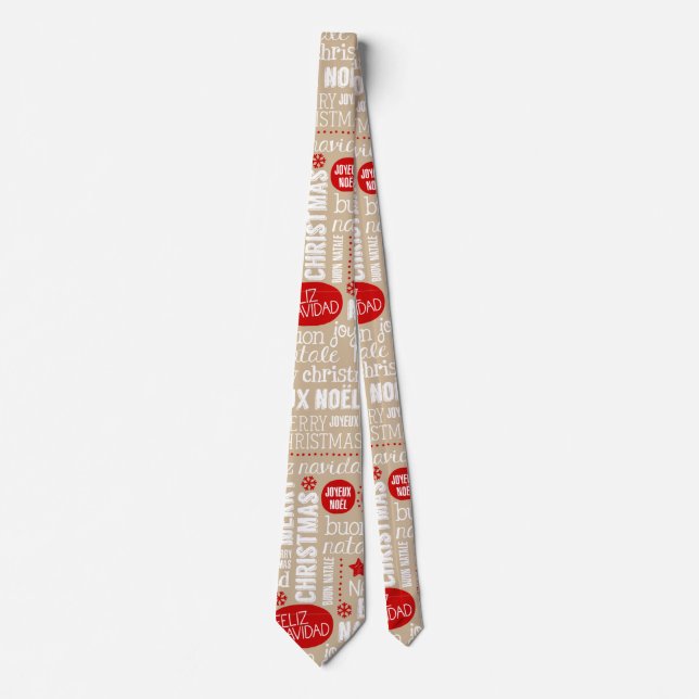 Röda och beige julordspråk slips (Framsida)