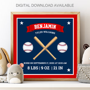 Röda och Blå Basebollträ och Boll Statistik för Fö Poster