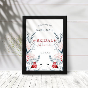 Röda och Blå Blommor Blommig Bröllopsfest Välkomme Poster