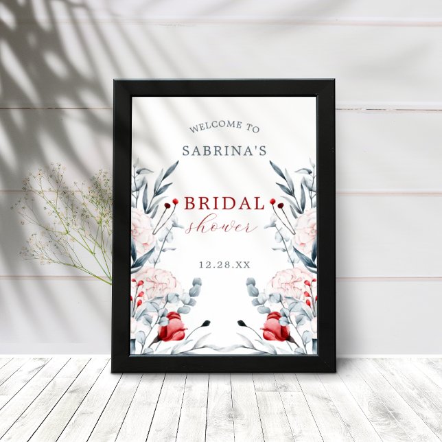 Röda och Blå Blommor Blommig Bröllopsfest Välkomme Poster (Skapare uppladdad)