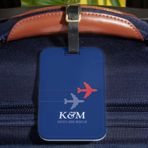 Röda och blå flygplan med lite Namn Travel Bagagebricka
