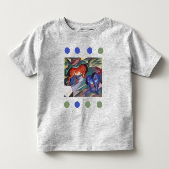 Röda och blå hästar T-Shirt (Framsida)
