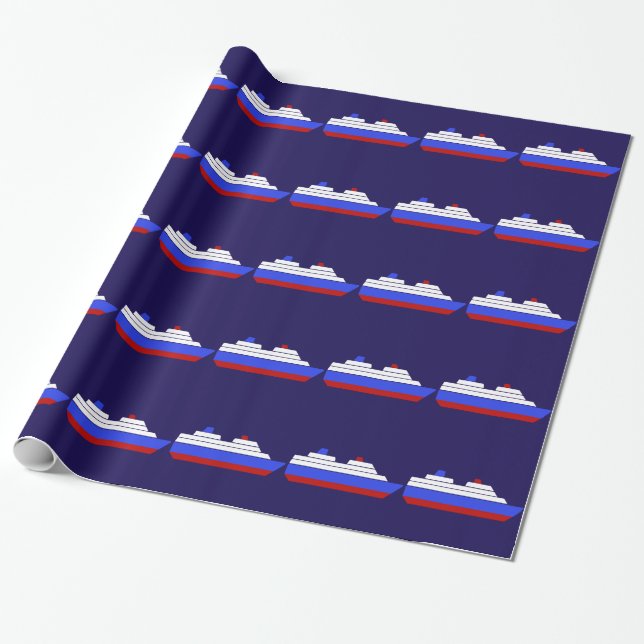 Röda och blå havet frakt mönster presentpapper (Utrullad)