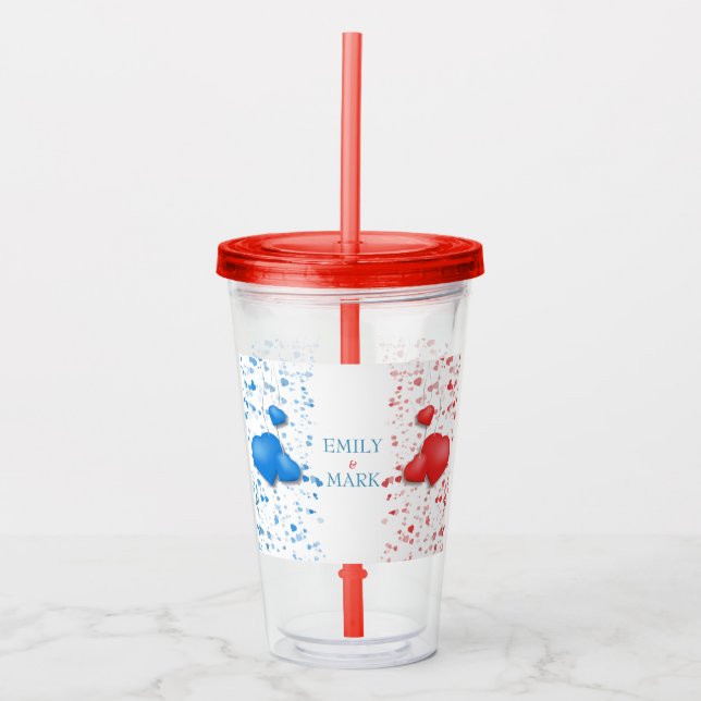 Röda och blå hjärtan take away mugg (Framsida)