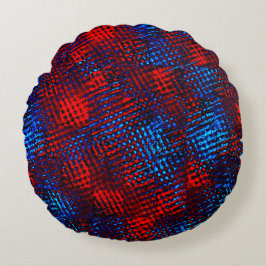 Röda och blå korsade repor i kvadrater eller kuber rund kudde