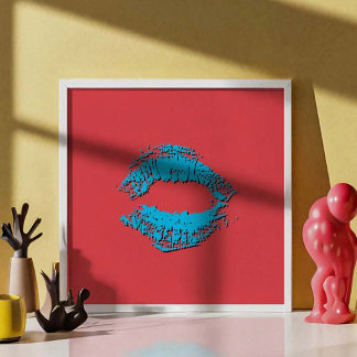 Röda och blå kyssande läppar poster