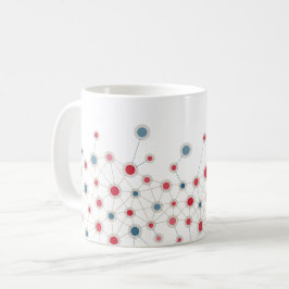 Röda och blå linjer och prickar kaffemugg