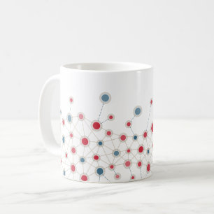Röda och blå linjer och prickar kaffemugg