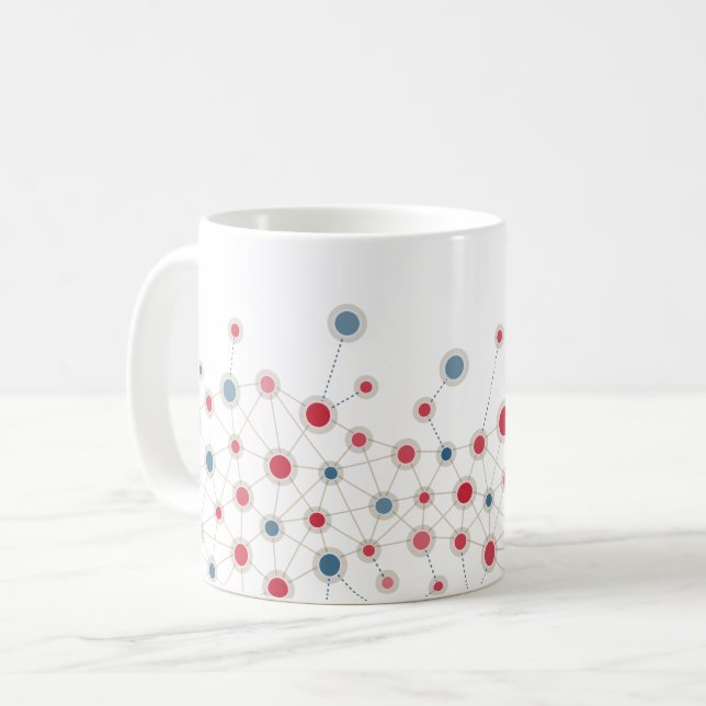 Röda och blå linjer och prickar kaffemugg (Framsida vänster)
