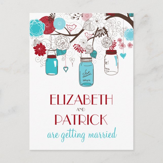 Röda och blå murar burkar Spara datum vykort (Framsida)