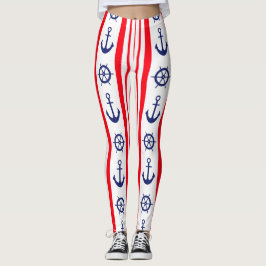 Röda och blå nautiska ankare och fartygsratt leggings