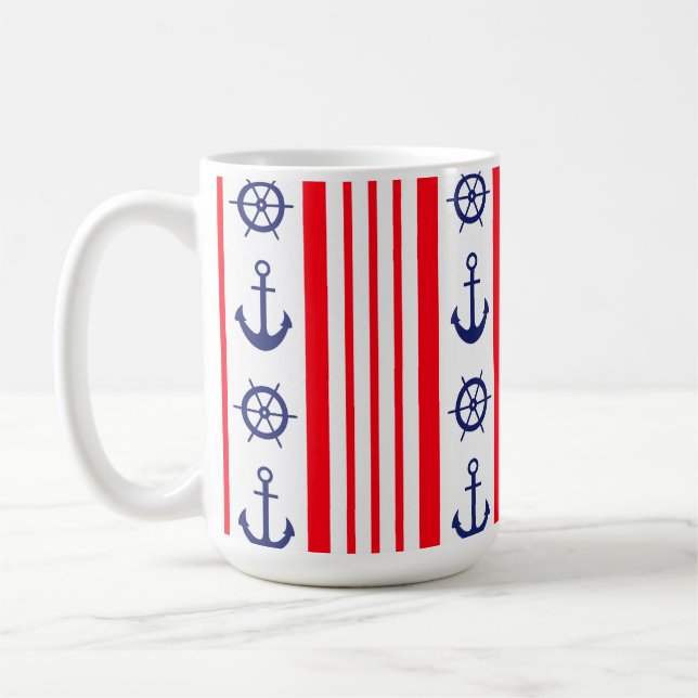 Röda och Blå Nautiska Ankare Segling Båttur Kaffemugg (Vänster)