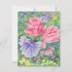 Röda och blå pastel Garden blommar ut gultens acce Anteckningskort