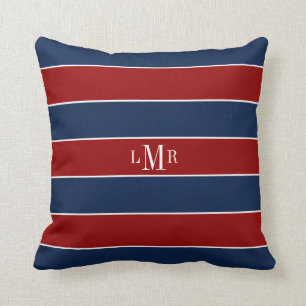 Röda och blå Rand och Monogram Kudde