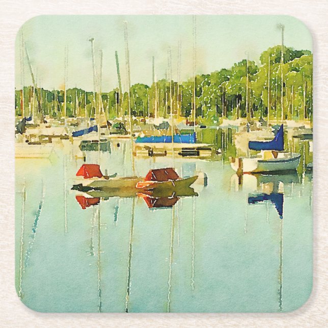 Röda och blå segelbåtar på Sjö Harriet, Minneapoli Underlägg Papper Kvadrat (Framsidan)