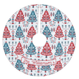 Röda och blå skandinaviska Julgran Mönster Julgransmatta Borstad Polyester