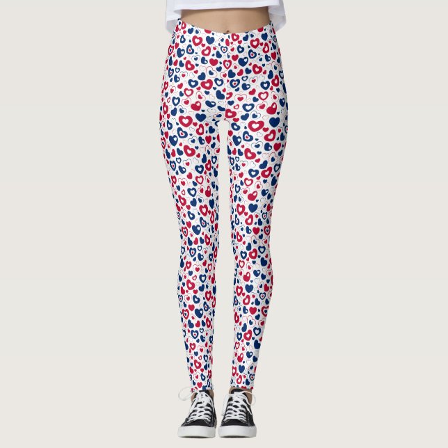 Röda och blå små hjärtans Leggings (Framsida)