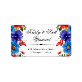 Röda och blå sommarblommor adress adressetikett