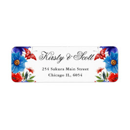 Röda och blå sommarblommor adress returadress etikett