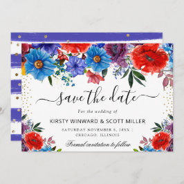 Röda och blå sommarblommor Bröllop Spara Datumet