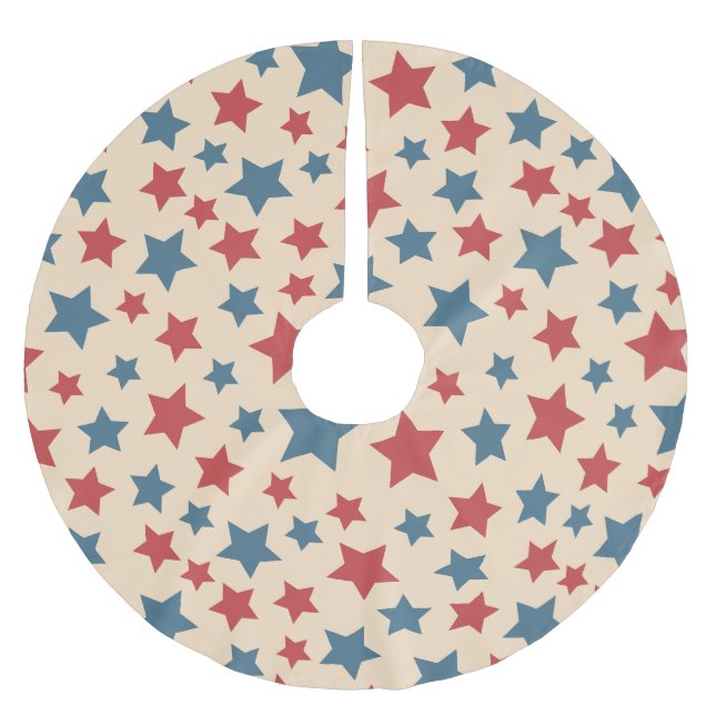Röda och blå stjärnor, 4:e juli, Beige bakgrund Julgransmatta Borstad Polyester (Framsidan)
