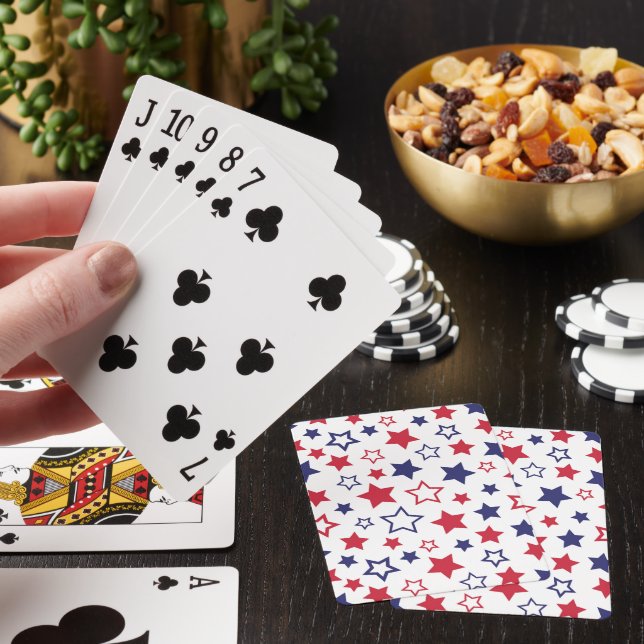 Röda och blå stjärnor, 4:e juli, vit bakgrund casinokort (På plats)