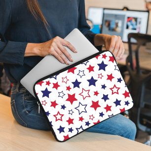 Röda och blå stjärnor, 4:e juli, vit bakgrund laptop fodral
